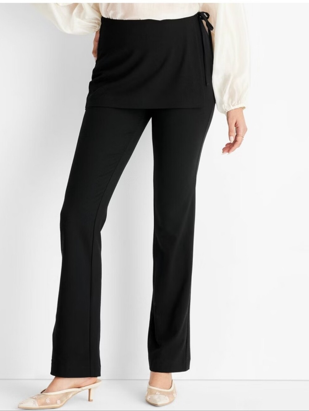 Women's Mid-Rise Straight Leg Two-Fer Tailored Pants Future Collective Black 12